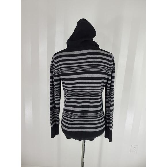 BANANA REPUBLIC Women's Black & Gray Striped Hooded Sweater Sz M - Picture 4 of 11